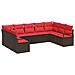 Set Divano da Giardino 9 pcs Marrone e Rosso polyrattan - Foto miniatura 1