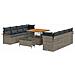 Set di divani da giardino 11 pezzi con cuscini grigio polirattan acacia, Divano da giardino 2 posti con vano portaoggetti e cuscini grigio polirattan, Set da pranzo da giardino 3 pezzi con cuscini grigio polirattan acacia - Foto miniatura 1