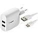 Dual USB-A Charger, 24W incl. USB-C Cable 1m, white - Foto miniatura 1