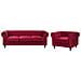 Set Divano E Poltrona A 4 Posti In Velluto Rosso Scuro Chesterfield - Foto miniatura 1