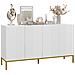 Credenza Moderna A 4 Ante Con Chiusura Ammortizzata E Mensole Regolabili, 140x40x75cm, Bianco E Oro - Foto miniatura 1