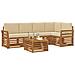 Set divani 6 pcs Naturale e Beige Legno di Acacia Massello - Foto miniatura 3