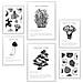 Set Di 6 Stampe Composizione Di Pittura Decorativa Di Funghi E Omini In Bianco E Nero Incorniciati Con Illustrazioni A3 & A4 Cornice Bianca - Foto miniatura 1