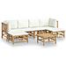 Set Salotto da Giardino 7pz con Cuscini Bianco Crema in Bambù - Foto miniatura 1
