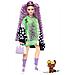 Bambola Barbie E Accessori, Bambola Barbie Extra Fashion Con Capelli Color Lavanda Ondulati E Giacca A Quadretti, Cucciolo Di Animale Domestico - Foto miniatura 1