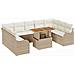Set Divani Giardino 10 Pezzi con Cuscini Beige in Rattan Polietilene Acacia, Divano Giardino 2 Posti con Cuscini Beige in Rattan Polietilene - Foto miniatura 1