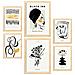 Set Di 6 Stampe Artistiche E Astratte Con Inchiostro Nero Per L'interior Design A3 & A4 Telaio In Legno Chiaro - Foto miniatura 1