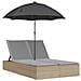 Lettino Prendisole Doppio Cuscini E Parasole Beige Polyrattan - Foto miniatura 1