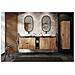 Mobile sottolavabo 160 cm, Beige scanalato, Piano e ripiano in rovere, FLOW - Foto miniatura 1