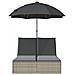 Lettino Prendisole Cuscini E Parasole Grigio Chiaro Polyrattan - Foto miniatura 3