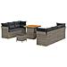 Set divani giardino 10 pezzi con cuscini grigi in polirattan e acacia,  Set pranzo giardino 3 pezzi con cuscini grigi in polirattan e acacia - Foto miniatura 1