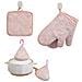 Set Da Cucina Anti-scottatura 5 Pezzi: Guanti, Presine E Copri-manico In Cotone Pink - Foto miniatura 1