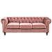 Set Da Salotto A 4 Posti In Velluto Rosa Chesterfield - Foto miniatura 12