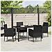 Set da Pranzo per Giardino con cuscino 5 pcs Nero Poly Rattan - Foto miniatura 4