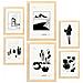 Set Di 6 Stampe Cactus In Vaso Con Inchiostro Nero, Stampe Artistiche E Astratte Per L'interior Design A3 & A4 Telaio In Legno Chiaro - Foto miniatura 1