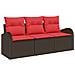 Set Divano da Giardino 3 pcs Marrone e rosso Poly Rattan - Foto miniatura 1