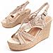 Sandalo Con Zeppa Spartsum10 Beige Beige Tessuto - Foto miniatura 1