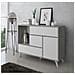Credenza Salotto / sala Da Pranzo, Mobile Buffet Wind 1 Porta, 3 Cassetti, Struttura Colore Cemento, Porta E Cassetti Colore Bianco Opaco. Dimensioni: 120x40x86cm. - Foto miniatura 2