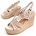 Sandali Con Zeppa Spartsum10 Beige Beige Tessuto - Foto miniatura 1