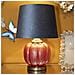Lampada Da Tavolo Helene Ball In Vetro Rosso E Blu Con Paralume In Tessuto - Foto miniatura 5