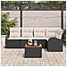 Set Divano da Giardino da 6 Pezzi con Cuscini Nero Rattan Polimerico Acacia,  Divano da Giardino a 2 Posti con Rimozione & Cuscini Nero Rattan Polimerico - Foto miniatura 3