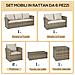 Set Mobili da Giardino 6 Pezzi in Rattan con Divani, Poltrone e Tavoli Contenitore, Beige - Foto miniatura 2