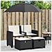 Divano Giardino 2 Posti Ombrellone e Sgabelli Nero Polyrattan - Foto miniatura 2