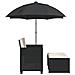 Divano Giardino 2 Posti Ombrellone e Sgabelli Nero Polyrattan - Foto miniatura 5