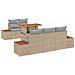 Set da Pranzo per Giardino 6 Pezzi con Cuscini Beige Polirattan Acacia - Foto miniatura 1