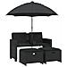 Divano Giardino 2 Posti Ombrellone e Sgabelli Nero Polyrattan - Foto miniatura 1