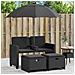 Divano Giardino 2 Posti Ombrellone e Sgabelli Nero Polyrattan - Foto miniatura 2