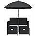Divano Giardino 2 Posti Ombrellone e Sgabelli Nero Polyrattan - Foto miniatura 4