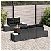 Set divano da giardino da 6 pezzi con cuscini, nero, polyrattan, acacia - Foto miniatura 3