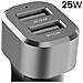 Caricatore Per Auto Usb Doppio 2.4a 24w Ricarica Rapido E Sicuro, Nero / Argento - Foto miniatura 2
