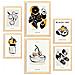 Set Di 6 Stampe Artistiche E Astratte Per L'interior Design Con Inchiostro Nero A3 & A4 Telaio In Legno Chiaro - Foto miniatura 1