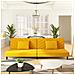 Divano Letto A 2 Posti Con 2 Cuscini Giallo In Velluto - Foto miniatura 8