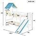Letto A Castello, Letto A Casetta, Letto Per Bambini, Letto Per Bambini Con Tetto E Finestra, Con Protezione Anticaduta E Ringhiera, Con Scala A Tre Posizioni, Con Scivolo, Pino+mdf, Bianco+blu, 90x200cm, Senza Materasso - Foto miniatura 2