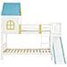 Letto A Castello, Letto A Casetta, Letto Per Bambini, Letto Per Bambini Con Tetto E Finestra, Con Protezione Anticaduta E Ringhiera, Con Scala A Tre Posizioni, Con Scivolo, Pino+mdf, Bianco+blu, 90x200cm, Senza Materasso - Foto miniatura 3