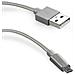 Cavo micro USB con connettore metallico e cavo rivestito in tessuto da 1 m - Argento - Foto miniatura 1