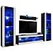 Komodee, Set di mobili porta TV Tivoli Grande RTV, Nero Bianco, LED Blu, Larghezza 250 cm x Altezza 159 cm x Profondità 35 cm, Per soggiorno, Camera da letto - Foto miniatura 1