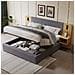 Letto Contenitore  Letto Imbottito 160 X 200 Cm, Letto A Sponde Larghe Idraulico Con Connessione Usb, Con Illuminazione, Inclusi Due Comodini Con Contenitore, Grigio + Naturale - Foto miniatura 3