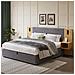 Letto Contenitore  Letto Imbottito 180 X 200 Cm, Letto Idraulico Ad Orecchie Larghe Con Connessione Usb, Con Illuminazione, Inclusi Due Comodini Con Vano Contenitore, Grigio + Naturale - Foto miniatura 2