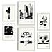 Set Di 6 Stampe Artistiche E Astratte Per L'interior Design Con Inchiostro Nero Per Il Cortile A3 & A4 Cornice Bianca - Foto miniatura 1
