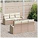 Set Divano da Giardino da 7 Pezzi con Cuscini Beige Polyrattan Acacia - Foto miniatura 3