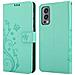 Custodia Compatibile Con Oneplus Nord 2 5g In Turchese Fiore - Coperchio Protettivo In Design Floreale Con Chiusura Magnetica, Funzione Stand E Slot Per Carte - Foto miniatura 8