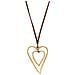 Collana In Pelle Marrone Con Doppio Cuore Dorato, Lunga 90 Cm - Foto miniatura 2