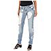 Pantaloni Lunghi In Denim Effetto Strappato Con Chiffon D012929-d024 Donna - Foto miniatura 1