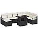 Set di divani da giardino a 9 pezzi con cuscini Nero Polyrattan,  Divano da giardino a 2 posti con cuscini Nero Polyrattan - Foto miniatura 1