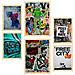 Set Di 6 Stampe Pittura Decorativa, Graffiti, Street Art, Stencil Da Parete A Colori, Illustrazioni Incorniciate A3 & A4 Telaio In Legno Chiaro - Foto miniatura 1