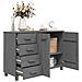Credenza Grigio Scuro 113x40x80 Cm In Legno Massello Di Pino - Foto miniatura 5